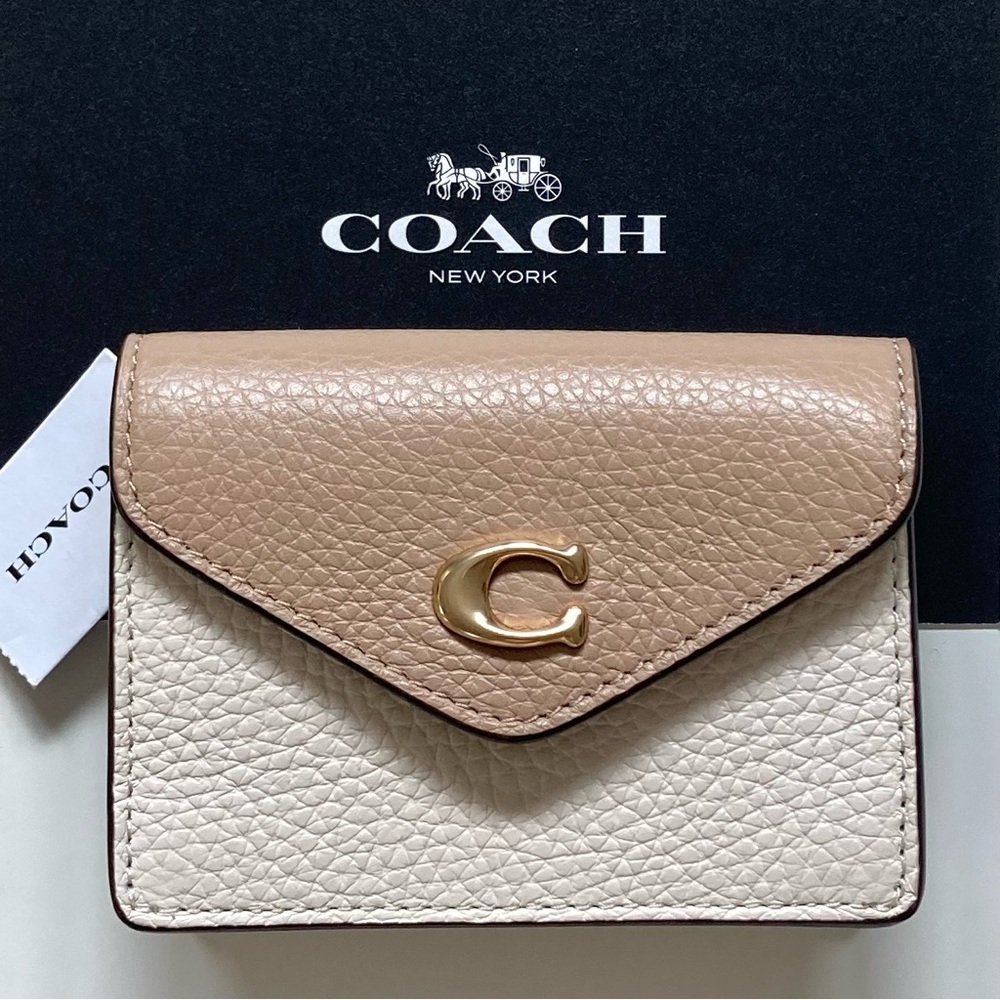 Coach Card Case in Taupe & Chalk Leather Wallet